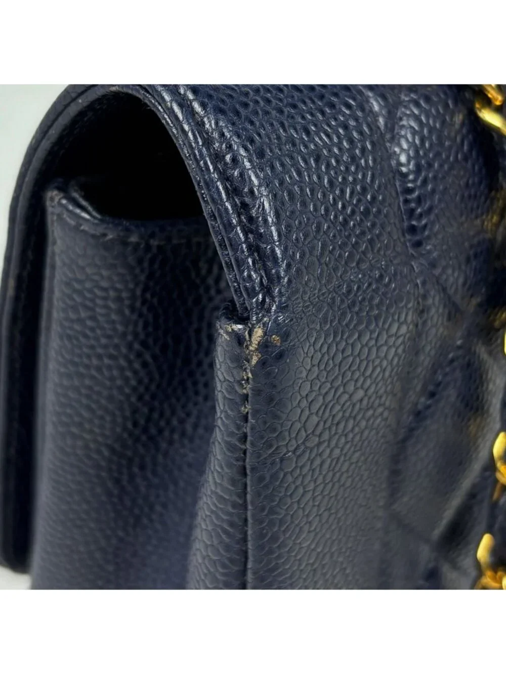 Chanel Diana Quilted Shoulder Bag CC Logo Single Flap Caviar Leather Navy